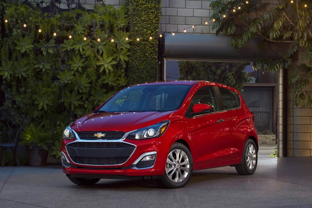 Exterior front photo of a red 2022 Chevrolet Spark