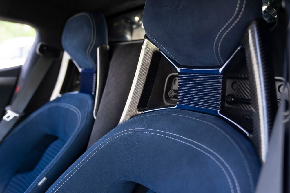 2022 Ford GT 64 Heritage Edition's Lightspeed Blue Alcantara-wrapped carbon-fiber seats