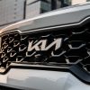 Close up of the 2022 Kia Sorento PHEV's grille with the Kia logo