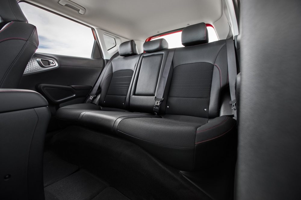 Black leather rear bench seat in the 2022 Kia Soul