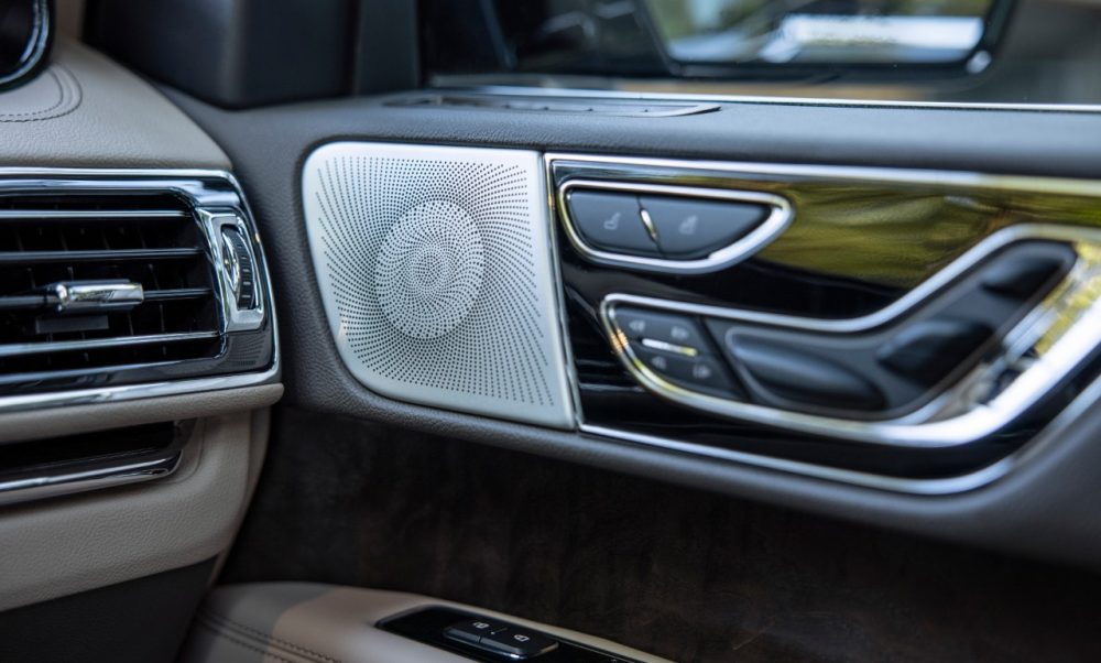 A Revel Ultima 3D speaker mounted in the door of the 2022 Lincoln Navigator