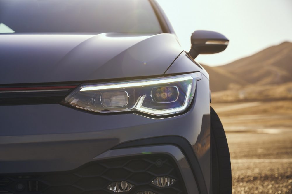 Close up of the front left headlight on the 2022 Volkswagen Golf GTI