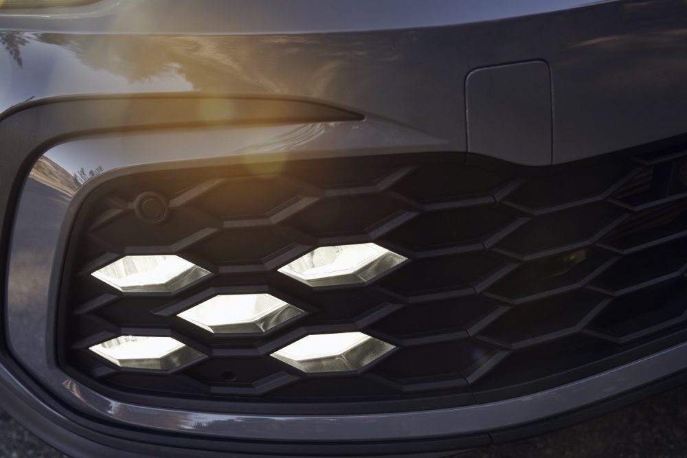 Close up of the honeycomb grille on the 2022 Volkswagen Golf GTI