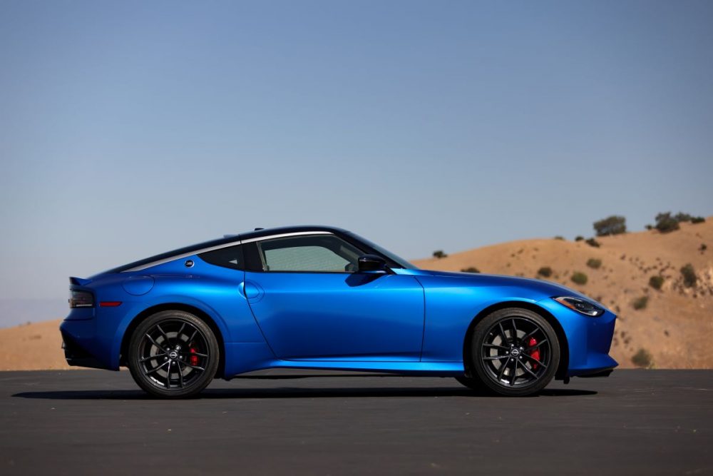 Side view of a blue 2023 Nissan Z