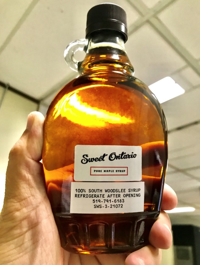 A Jar or Sweet Ontario Pure Maple Syrup from South Woodslee Syrup made by Ford of Canada employee Jarrod Fortin