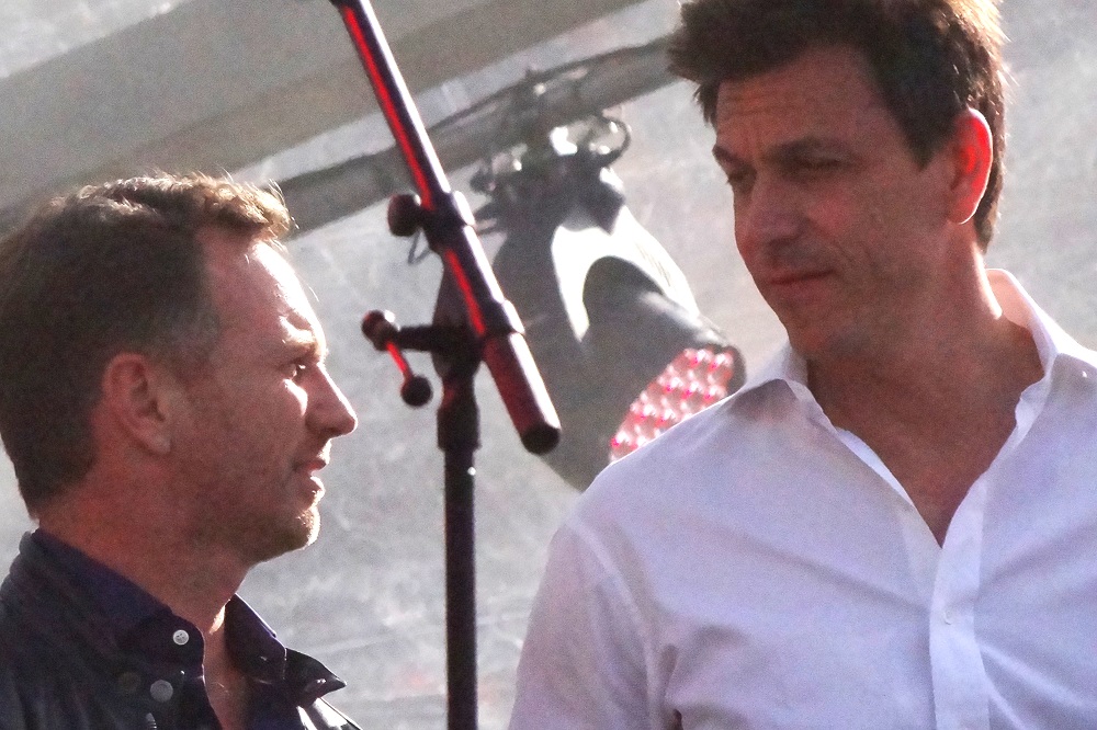 Christian Horner and Toto Wolff, team principals for Red Bull Racing and Mercedes AMG F1, respectively.