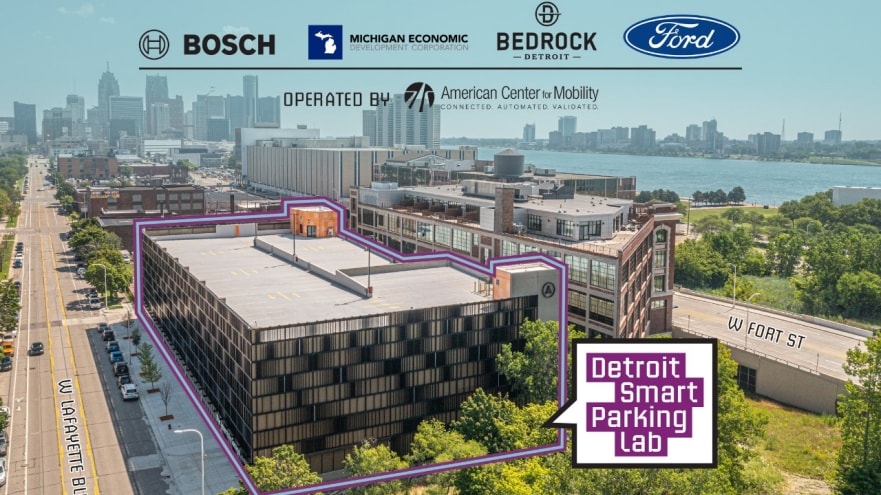 Detroit Smart Parking Lab concept art with partner names