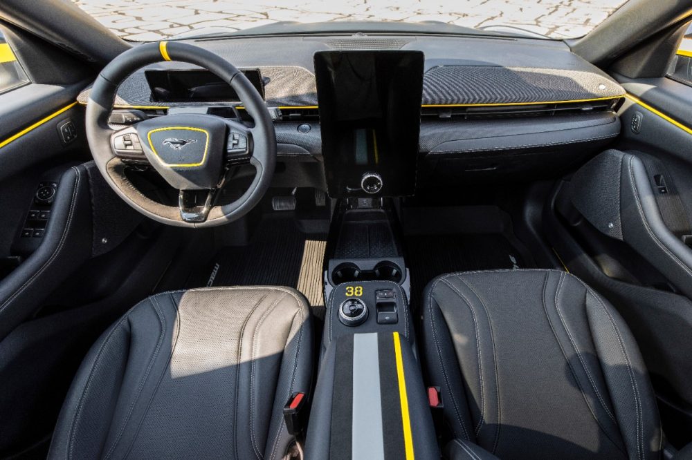 The front cabin of the Ford Mustang Mach-E Women Airforce Service Pilots concept auctioned off at the 2021 EAA AirVenture The Gathering in Oshkosh, WI