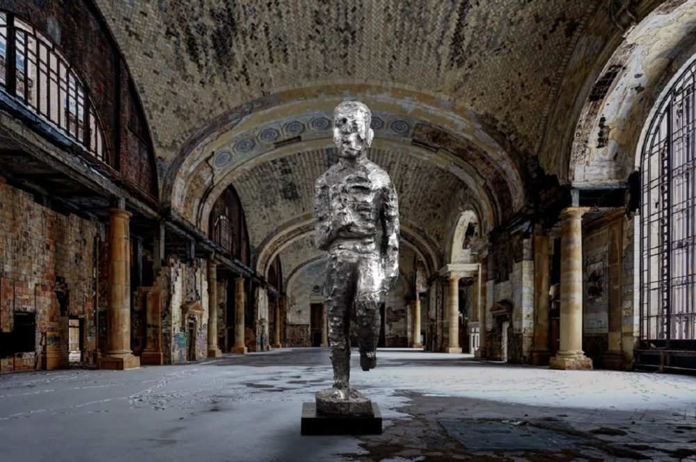 Sanford Biggers' BAM (for Michael) digitally displayed in Michigan Central Station as part of Library Street Collective's SITE: Michigan Central Station exhibit
