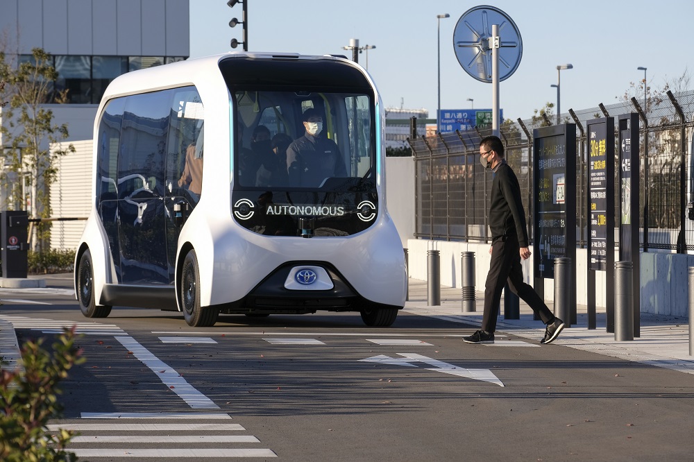 Toyota e-Palette at a pedestrian crossing