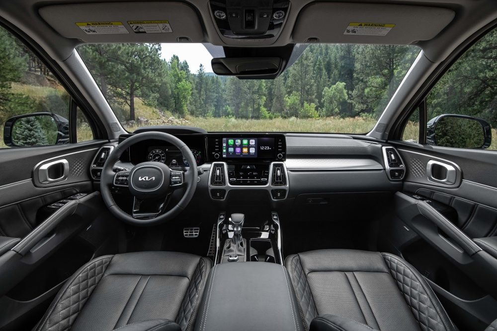 Interior view of the 2022 Kia Sorento front seat area