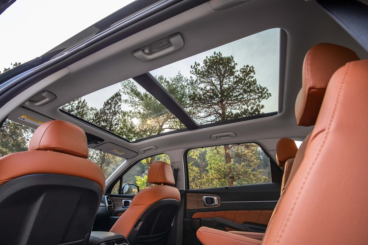 Interior view of the 2022 Kia Sorento, showcasing the panoramic sunroof