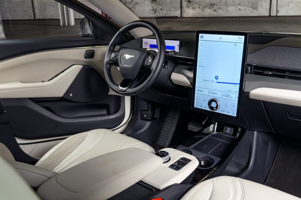 2022 Mustang Mach-E Ice White Appearance Package cockpit with 15.5-inch touch screen