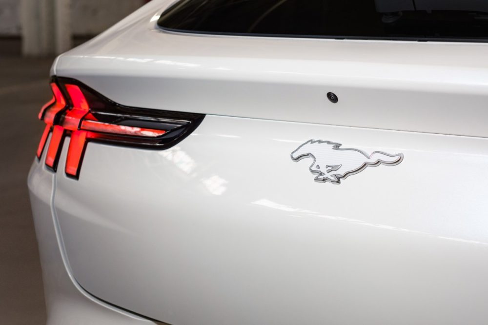 2022 Mustang Mach-E Ice White Appearance Package rear pony emblem