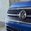 Close up of the grille and badge on a blue 2022 Volkswagen Jetta