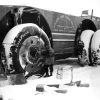 Antarctic Snow Cruiser engineers clear its snow-encrusted wheels