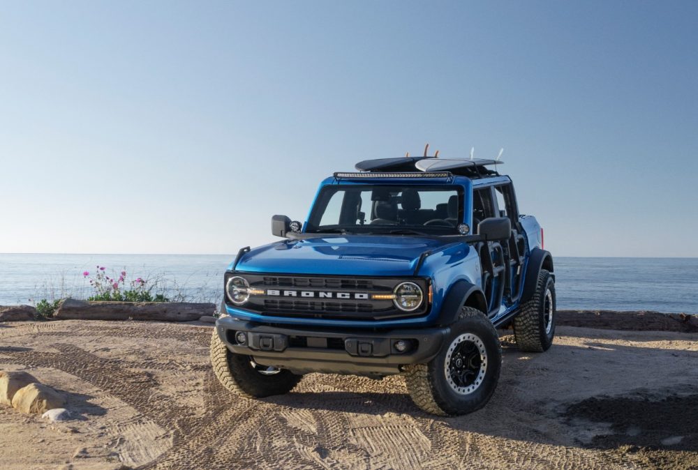 Ford Bronco Riptide project vehicle concept front angle overlooking ocean