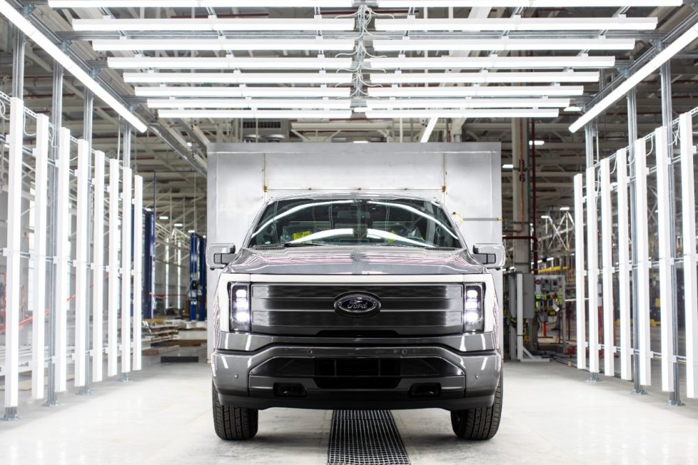 A near-complete pre-production 2022 Ford F-150 Lighting at the Ford Rouge Electric Vehicle Center