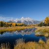 Jackson, Wyoming, in the fall, with the Grand Teton mountain range in the background