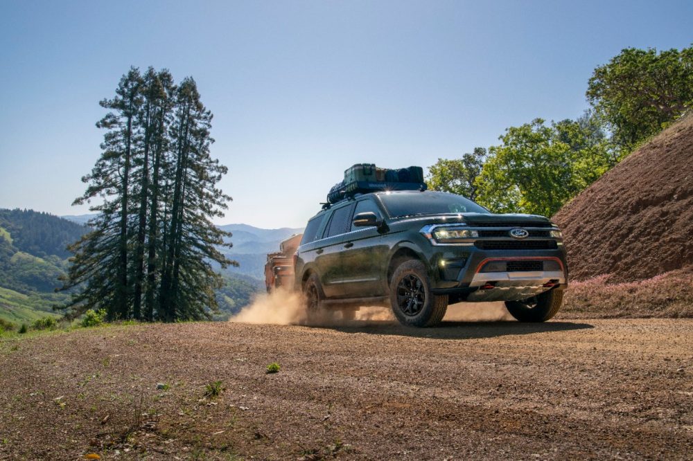 2022 Ford Expedition Timberline kicking up dust on a trail