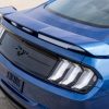 2022 Ford Mustang Stealth Edition in Atlas Blue rear clear taillamps, black pony emblem, and performance rear wing