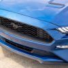 2022 Ford Mustang Stealth Edition in Atlas Blue honeycomb grille with black pony emblem