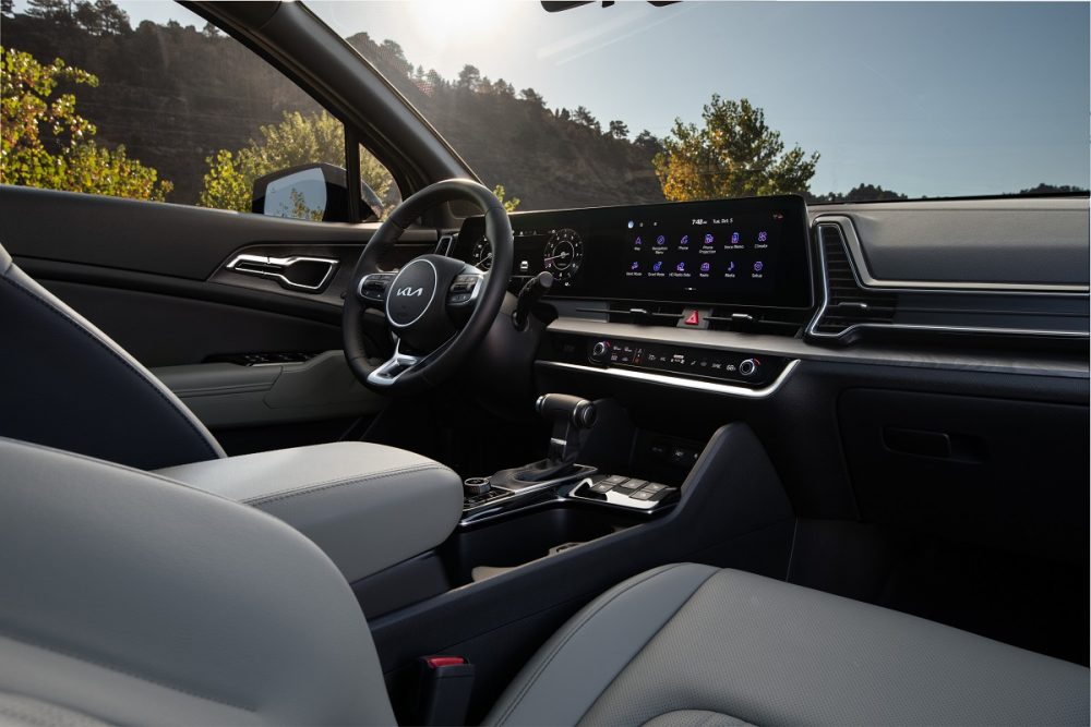 Interior view of the front seat area in the 2023 Kia Sportage X-Pro