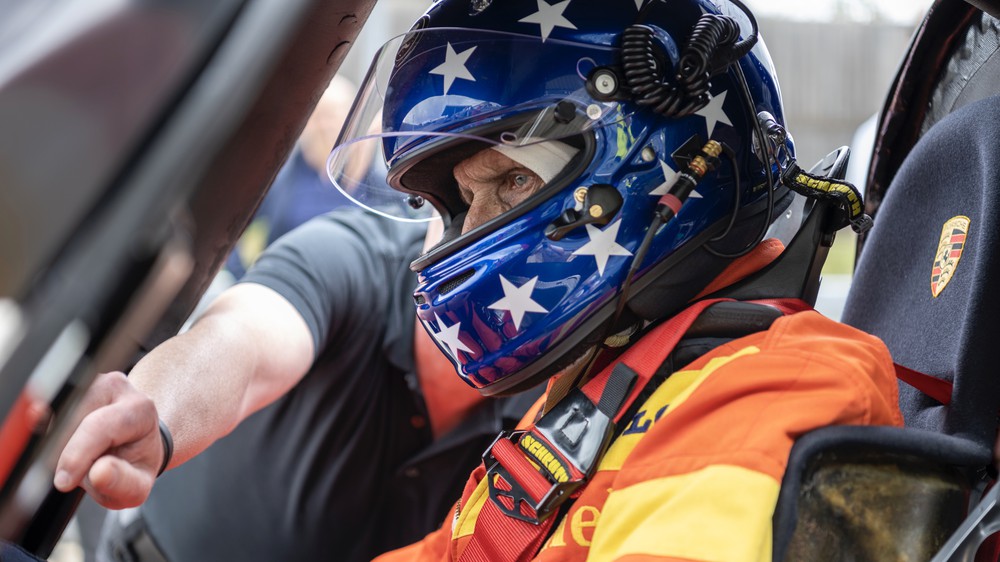 Hans-Joachim Stuck with helmet, Porsche 962 C, 2021