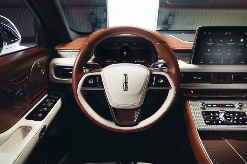 Lincoln Aviator Shinola Concept steering wheel