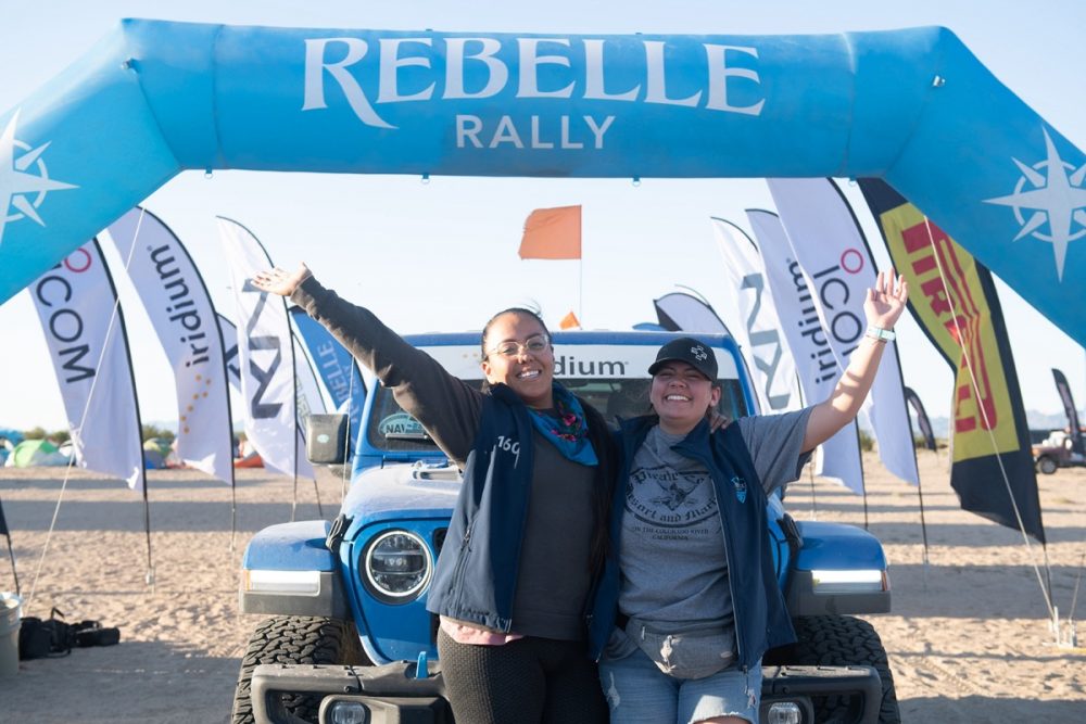Shandiina Peters and Racquel Black at the finish line with their Wrangler Rubicon 4xe