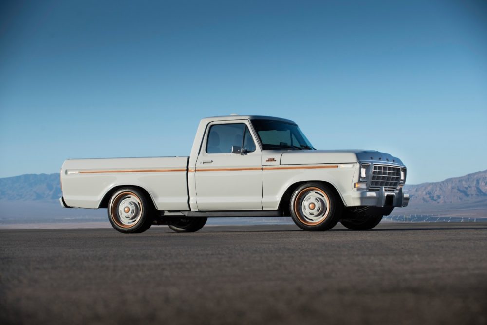 All-electric Ford F-100 Eluminator concept truck side angle profile