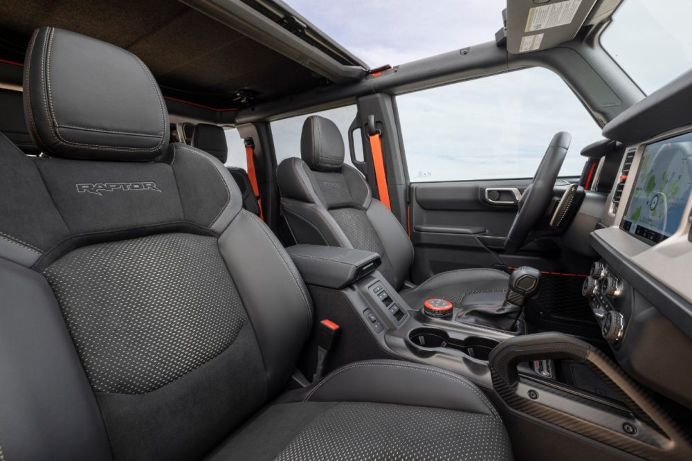 2022 Ford Bronco Raptor interior in Black Onyx front row inward