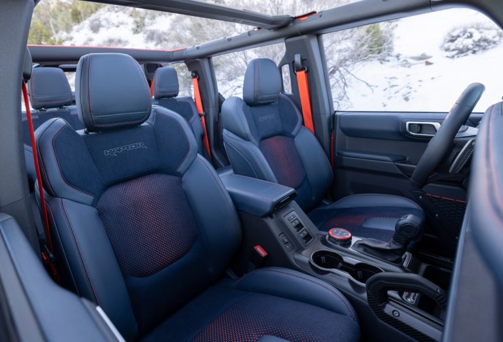 2022 Ford Bronco Raptor interior in Rhapsody Blue seats