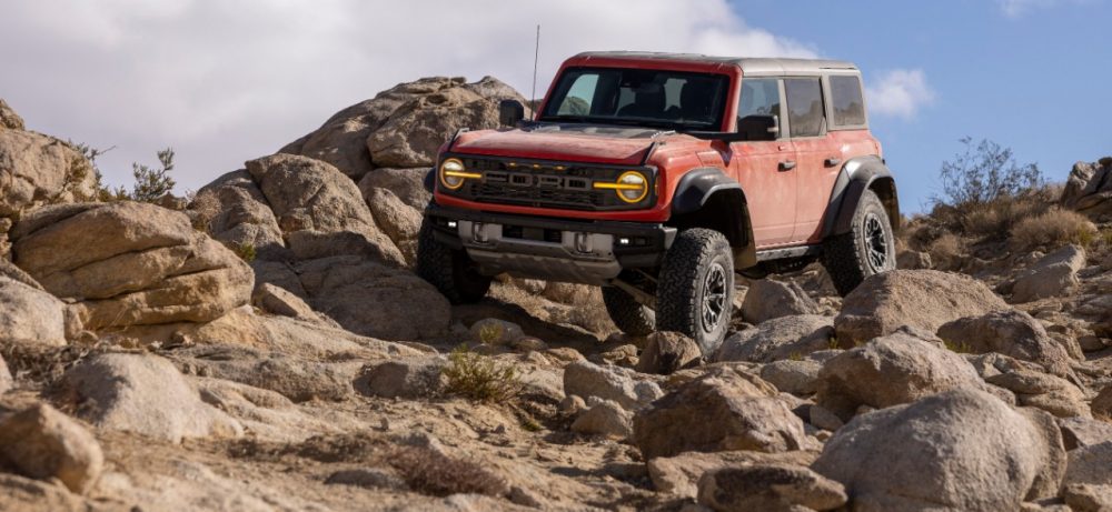 2022 Ford Bronco Raptor across rocks