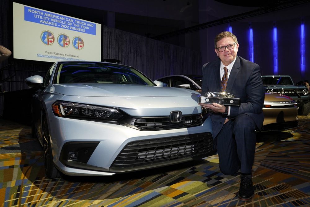 Honda North Central Zone Manager Matt Almond accepts 2022 North American Car of the Year for the Honda Civic