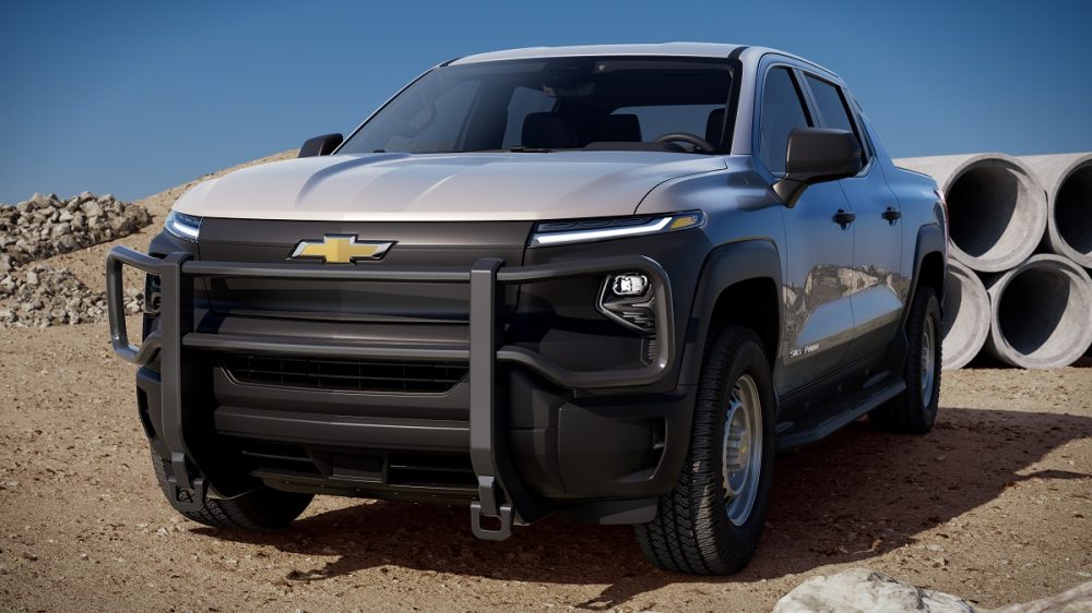 Front side view of 2024 Chevrolet Silverado EV WT