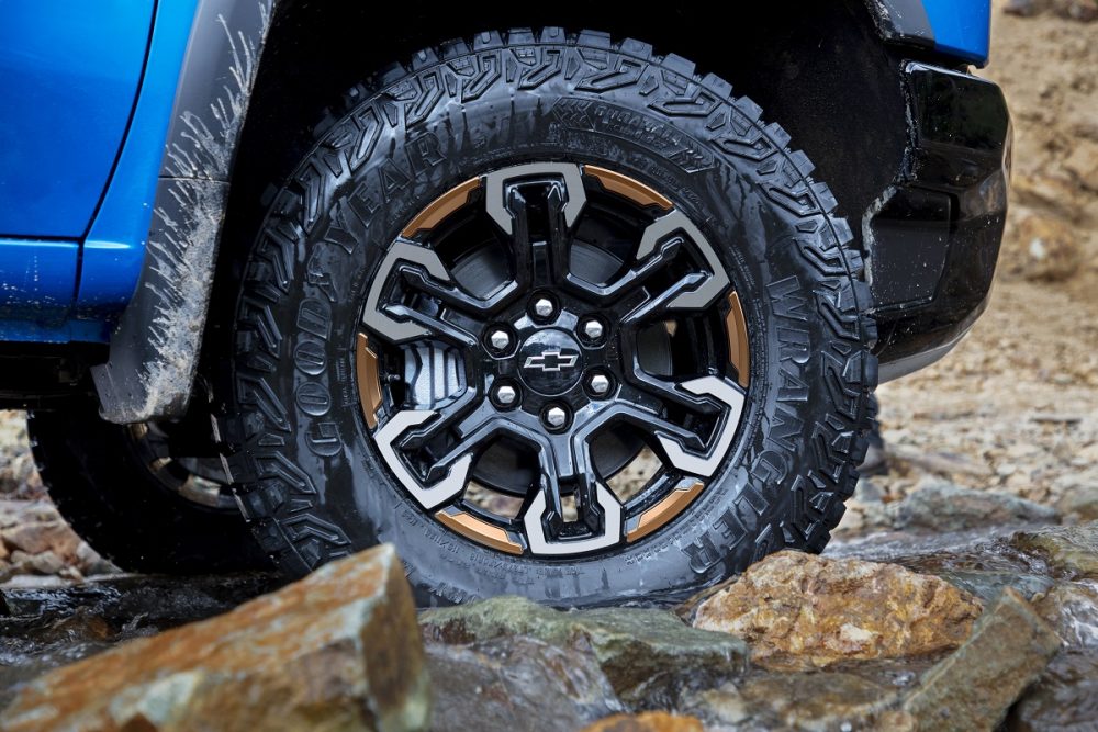 Close-up of 2022 Chevrolet Silverado ZR2 tire and wheel