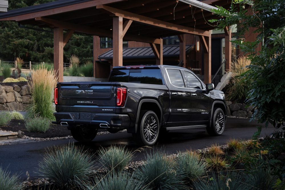 Rear side view of parked 2022 GMC Sierra Denali Ultimate