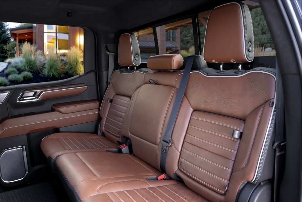 Side view of 2022 GMC Sierra Denali Ultimate rear seats