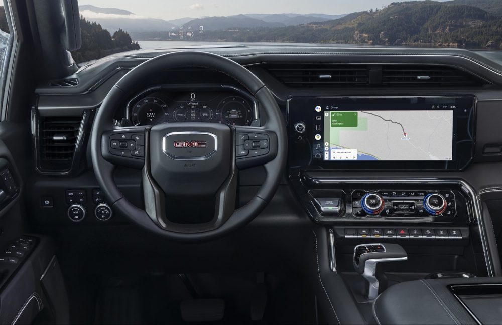 2022 Sierra AT4X steering wheel and 13.4-inch touch screen