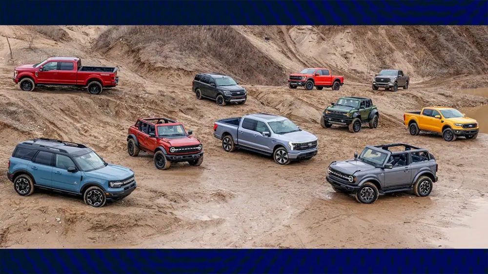 A photo of 10 Ford vehicles with 4x4, 4WD, or AWD, including the Bronco, Bronco Sport, and F-150 Lightning