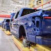 2022 Ford F-150 Lightnings on assembly line at Rouge Electric Vehicle Center