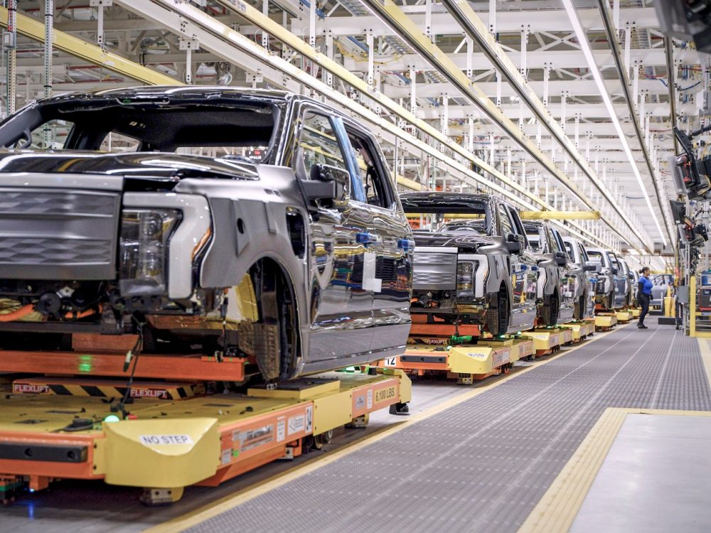 2022 Ford F-150 Lightnings on the assembly line at Rouge Electric Vehicle Center | 