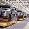 2022 Ford F-150 Lightnings on the assembly line at Rouge Electric Vehicle Center