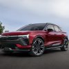 Front side view of red 2024 Chevrolet Blazer EV SS parked on track