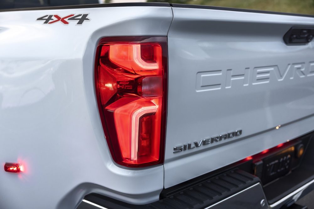 Close-up of 2024 Chevrolet Silverado 3500HD LTZ taillamps and tailgate