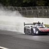 Front 3/4 view of the Cadillac V-LMDh race car at Watkins Glen in the rain