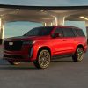 3/4 view of the Cadillac Escalade-V in red