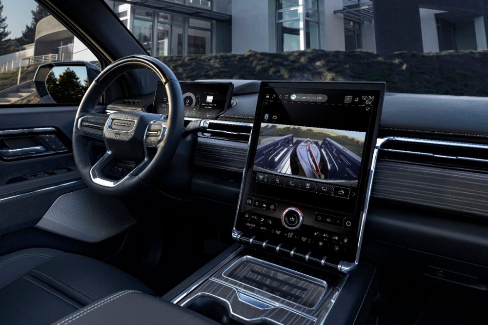 A view of the 16.8-inch portrait-oriented touchscreen inside the GMC Sierra EV Denali Edition 1