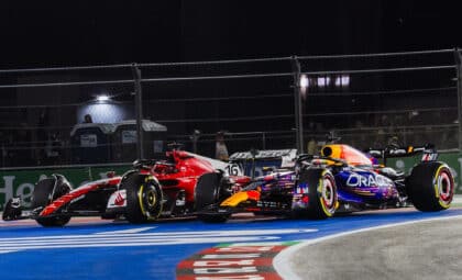 Max Verstappen and Charles Leclerc at the 2023 Formula 1 Las Vegas Grand Prix